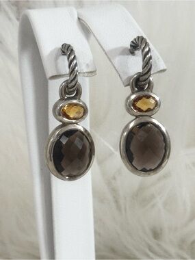 David Yurman Renaissance .925 Smoky Quartz and Citrine Drop Earrings